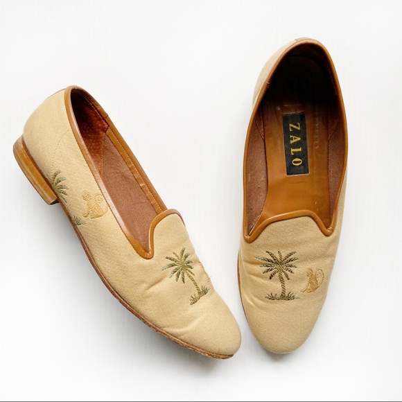 💕 Zalo Monkey Palm Embroidered Canvas Loafers - Picture 2 of 7